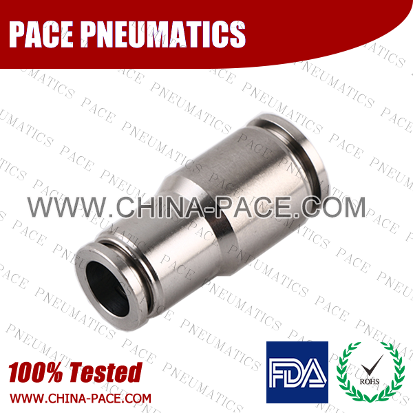 Reducer Straight Stainless Steel Push-In Fittings, 316 stainless steel push to connect fittings, Air Fittings, one touch tube fittings, all metal push in fittings, Push to Connect Fittings, Pneumatic Fittings